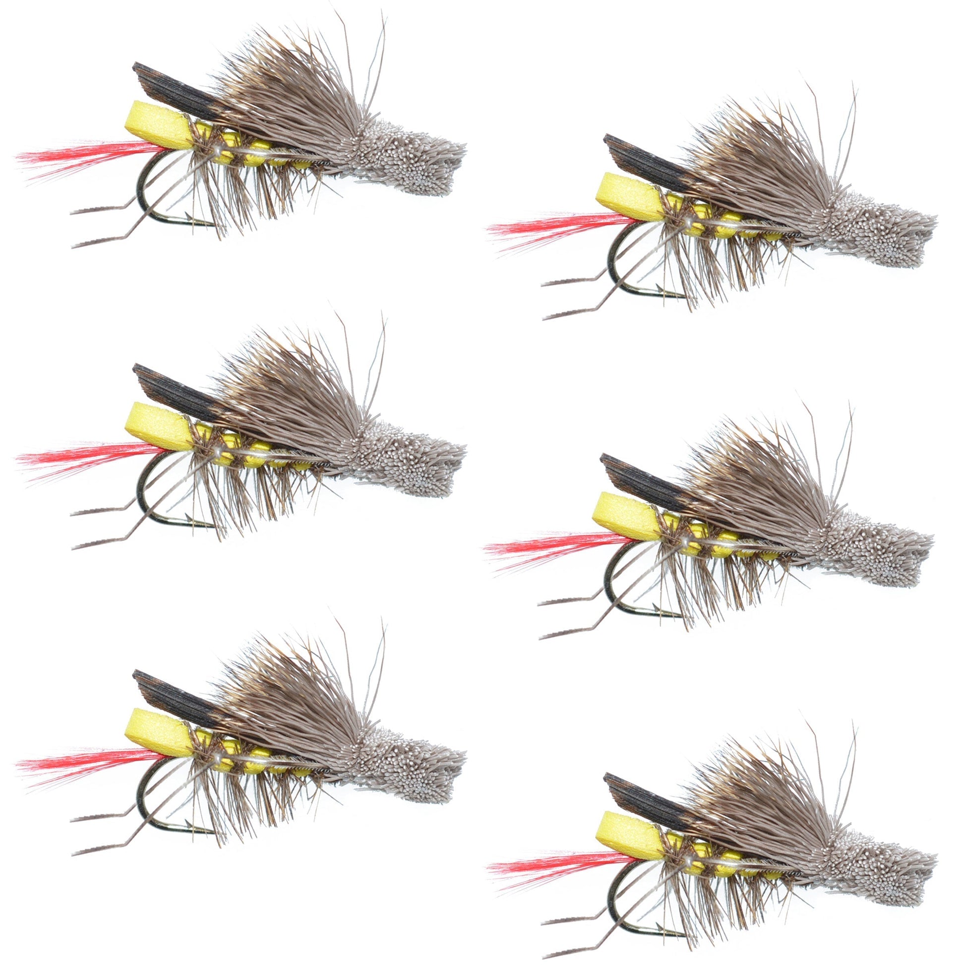 Dave's Premium Yellow Foam Grasshopper Flies - 6 Pack, Size 8 Hook - Korvel