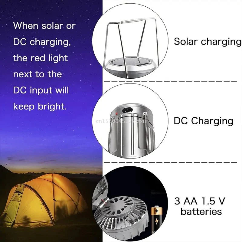 6 in 1 Portable Camping Solar Lantern with Fan