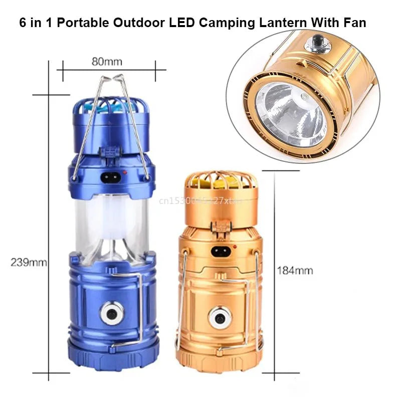 6 in 1 Portable Camping Solar Lantern with Fan