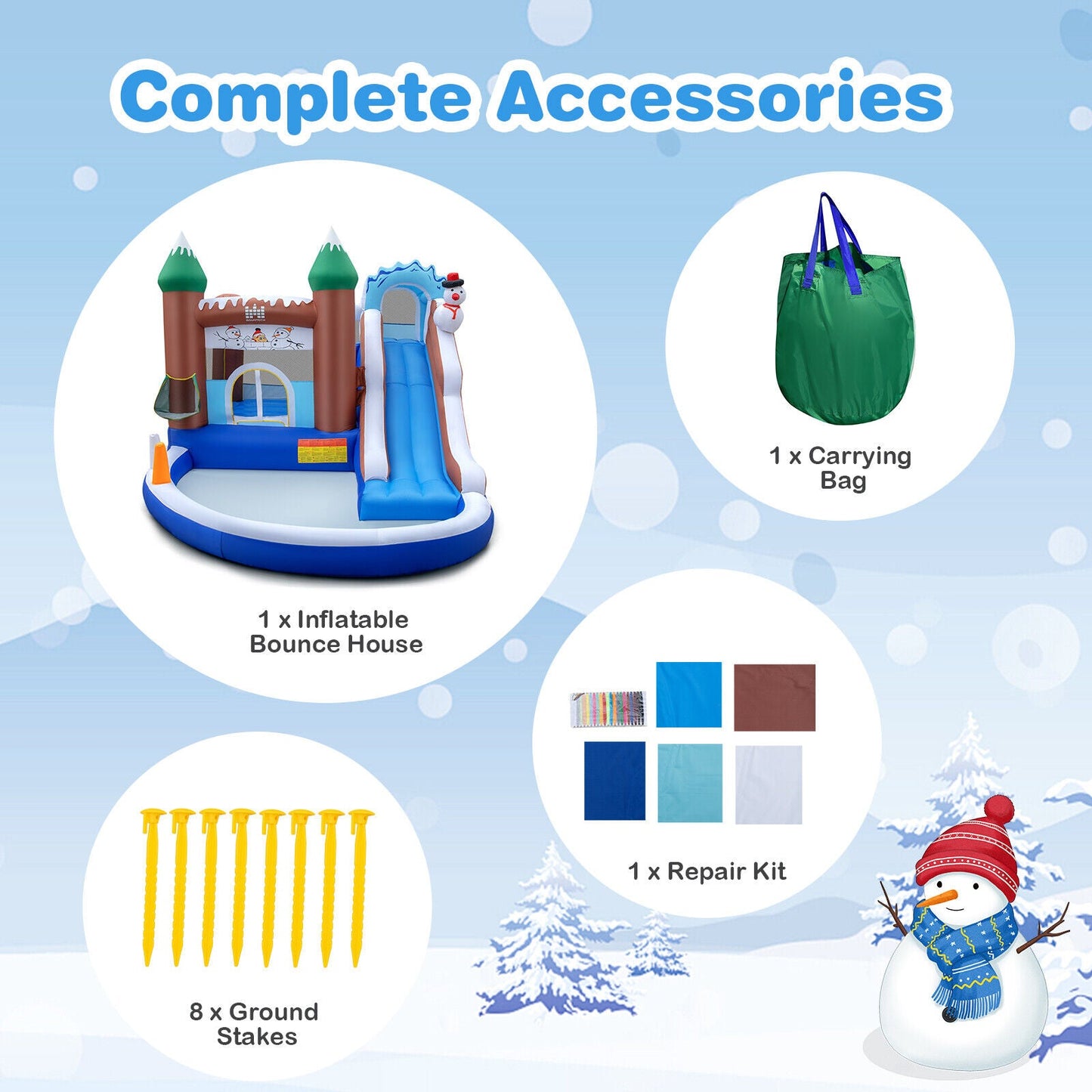 Château Gonflable Thème Hiver Bonhomme de Neige 6-en-1