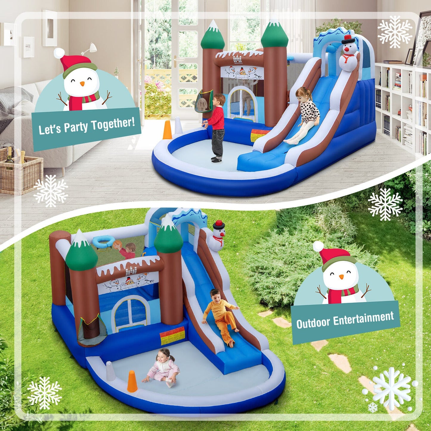 Château Gonflable Thème Hiver Bonhomme de Neige 6-en-1
