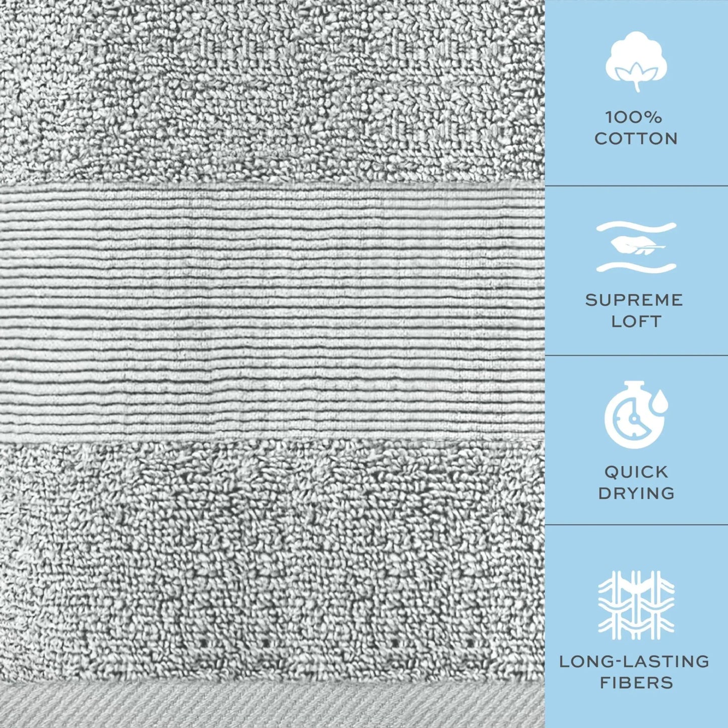 Serviettes de bain en coton pelucheux de luxe - 6 pièces - Gris clair