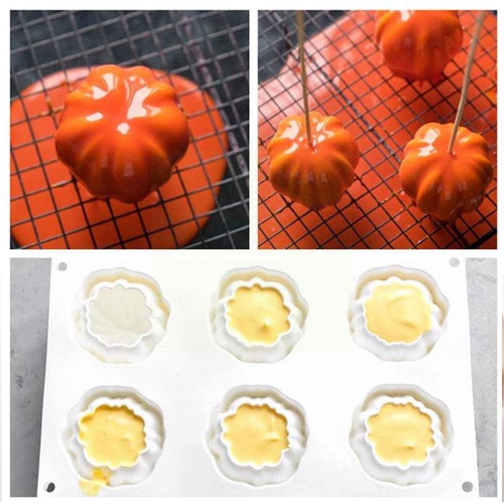 6-Cavity Pumpkin Silicone Cake Mold for Baking and Decorating