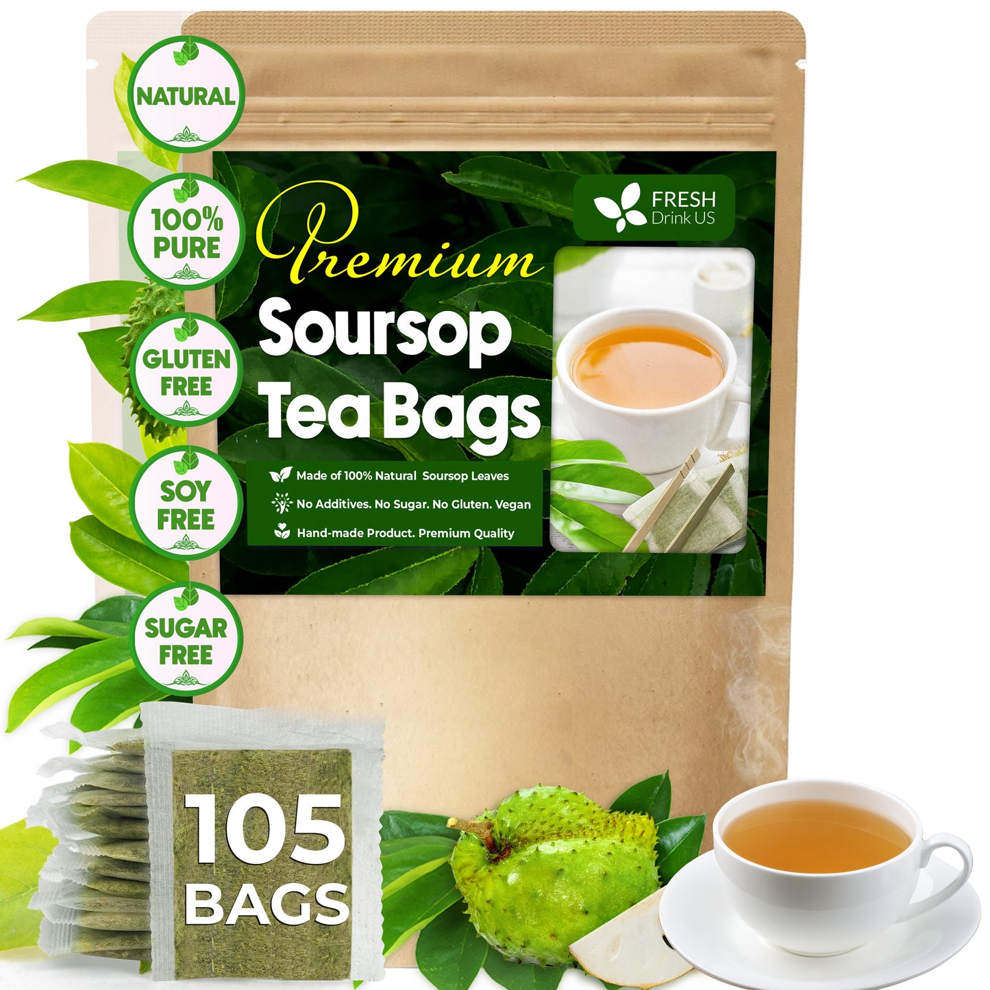 Premium Soursop Leaves Tea bags, Dried Soursop Leaves, Soursop Leaf Powder, Guanabana Leaves Tea, Hoja Guanabana Tea - Korvel