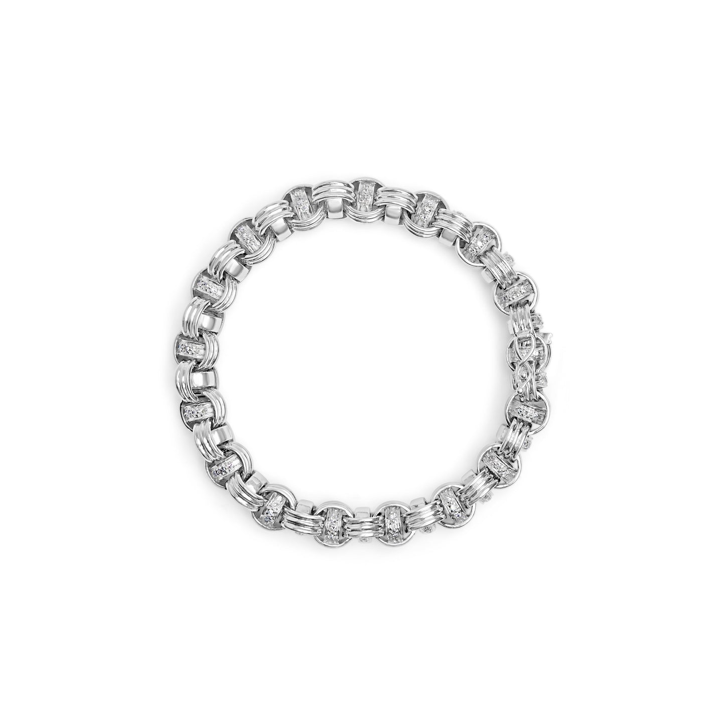 Bracelet en or blanc 14K avec diamants en maillons byzantins - 7 pouces