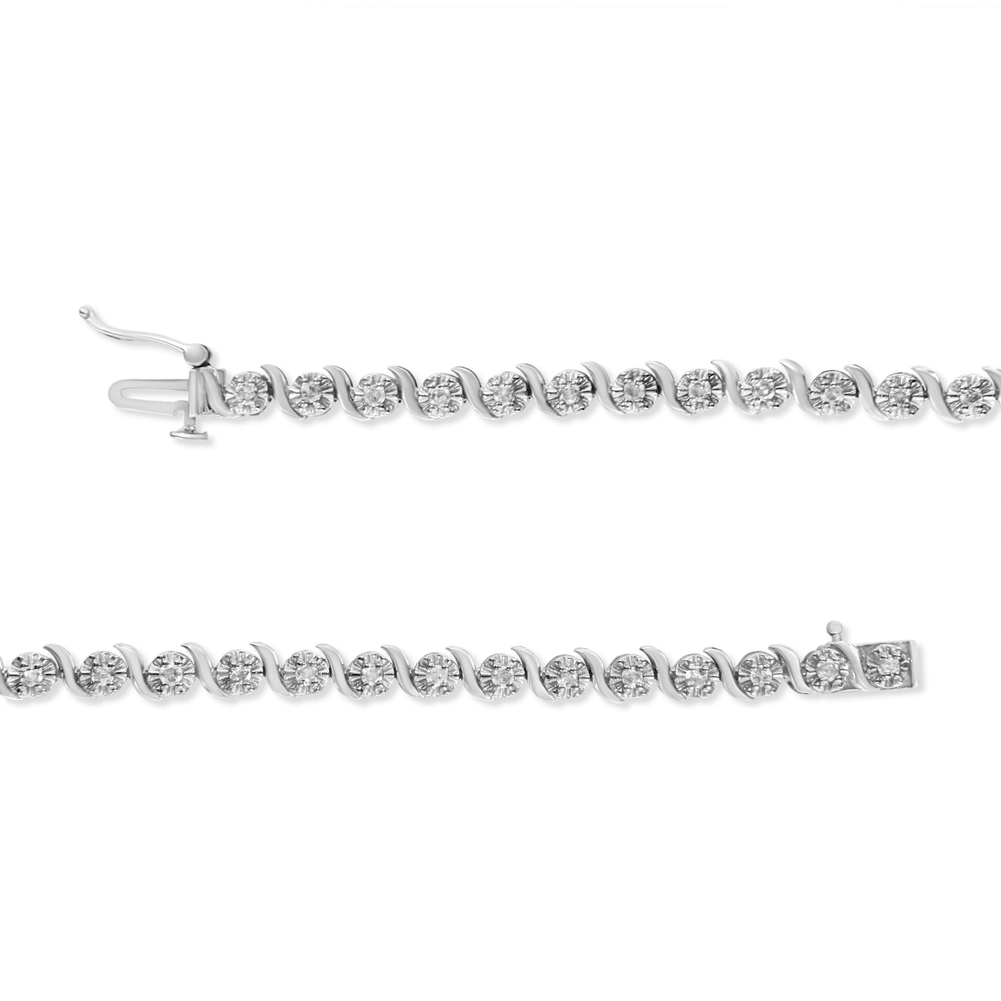 .925 Sterling Silver Diamond Spiral Wave Tennis Bracelet