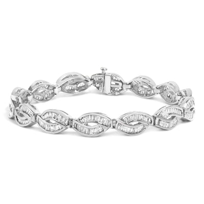 14K White Gold Vintage Style Baguette Diamond Bracelet - 2.00 Cttw