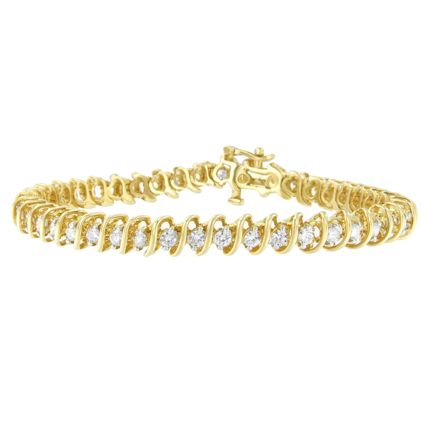 Bracelet en or jaune 14 carats avec diamants taille ronde en spirale