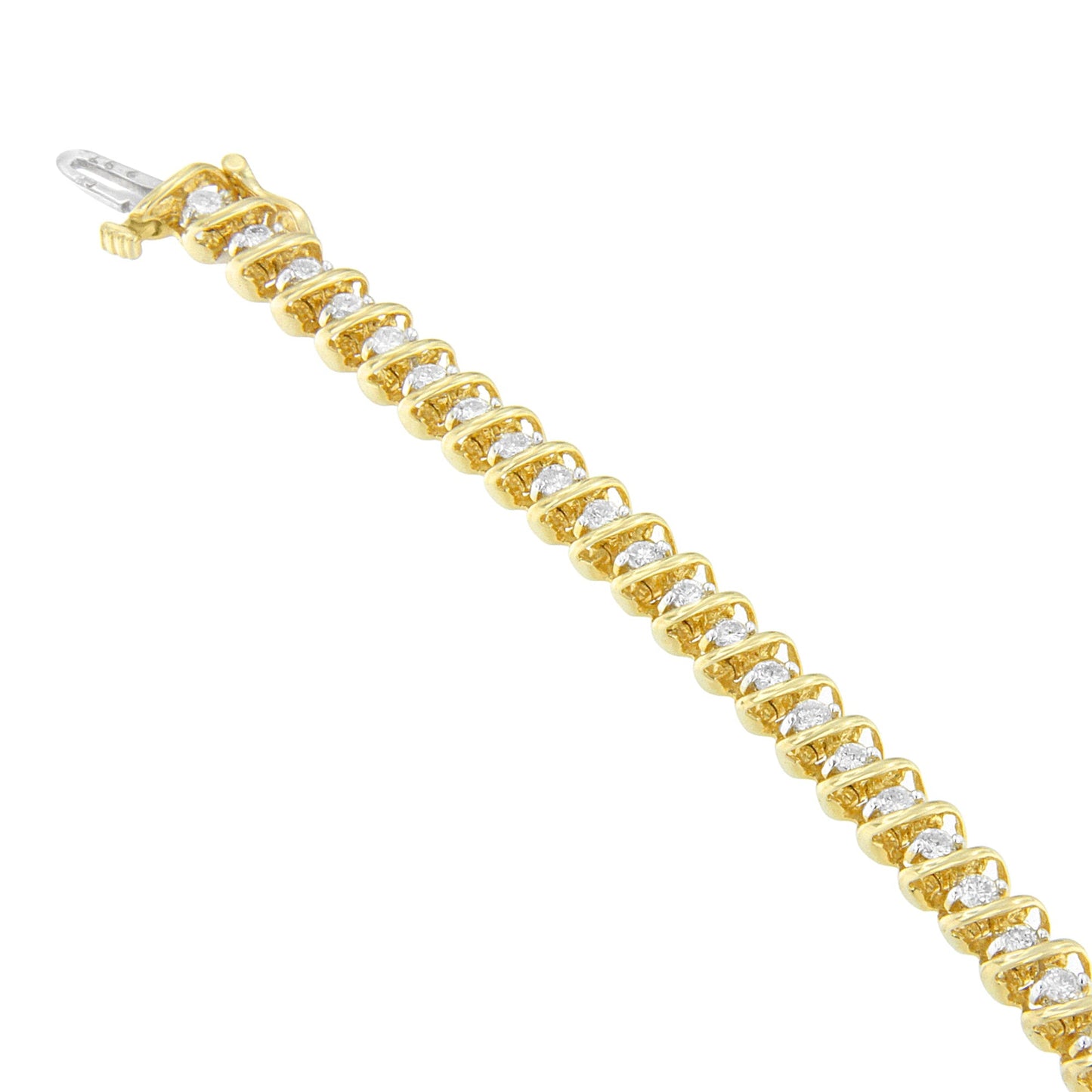 Bracelet en or jaune 14 carats avec diamants taille ronde en spirale