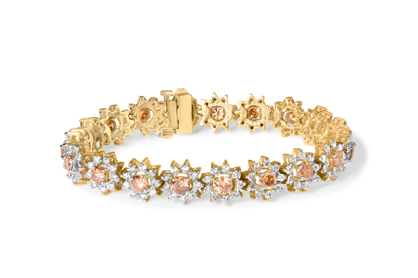 14K Yellow Gold Champagne Diamond Floral Cluster Bracelet