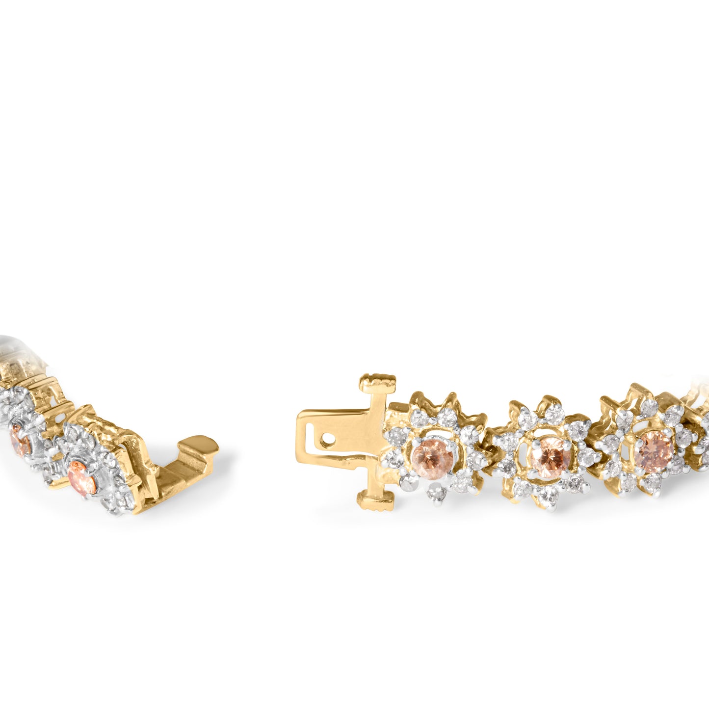 14K Yellow Gold Champagne Diamond Floral Cluster Bracelet