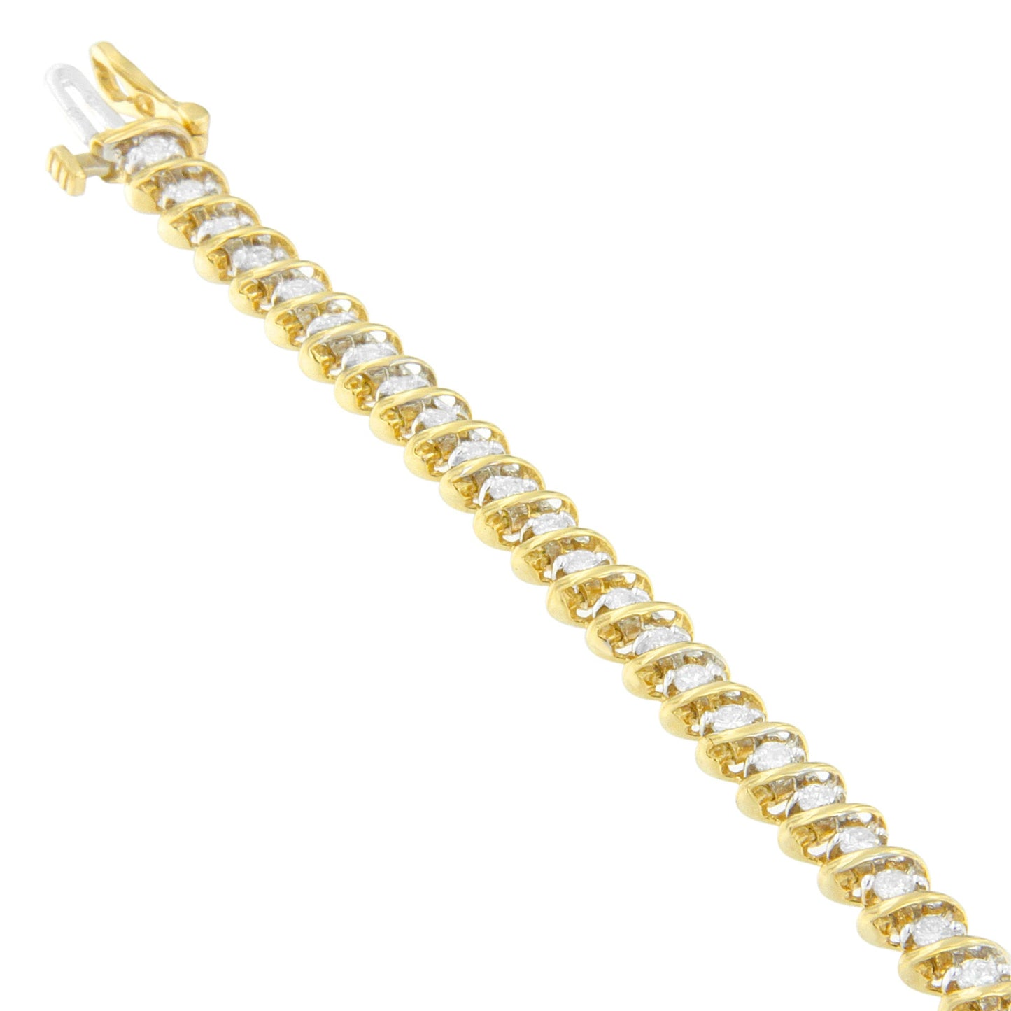 18K Yellow Gold Round Cut Diamond Spiral Link Bracelet