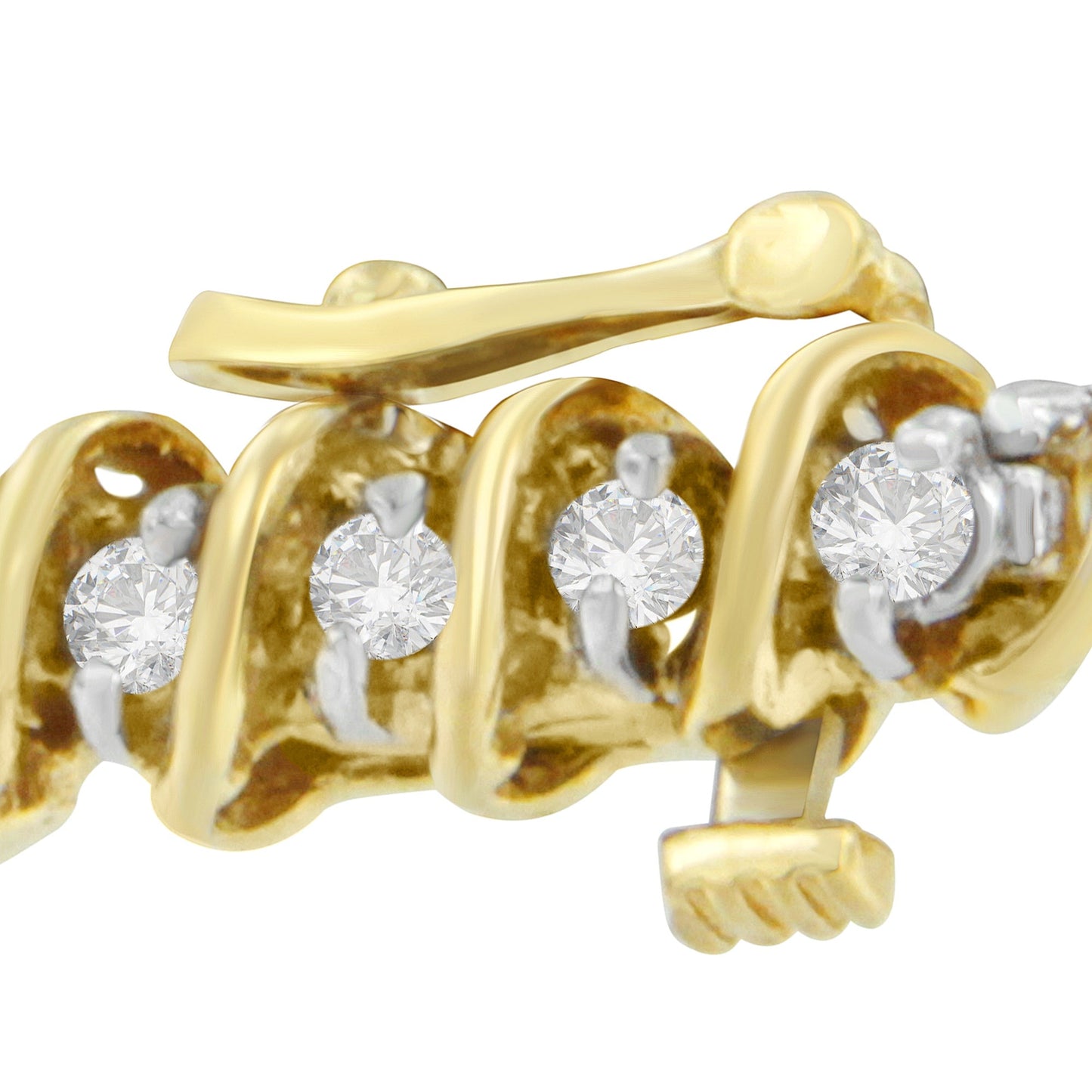 18K Yellow Gold Round Cut Diamond Spiral Link Bracelet