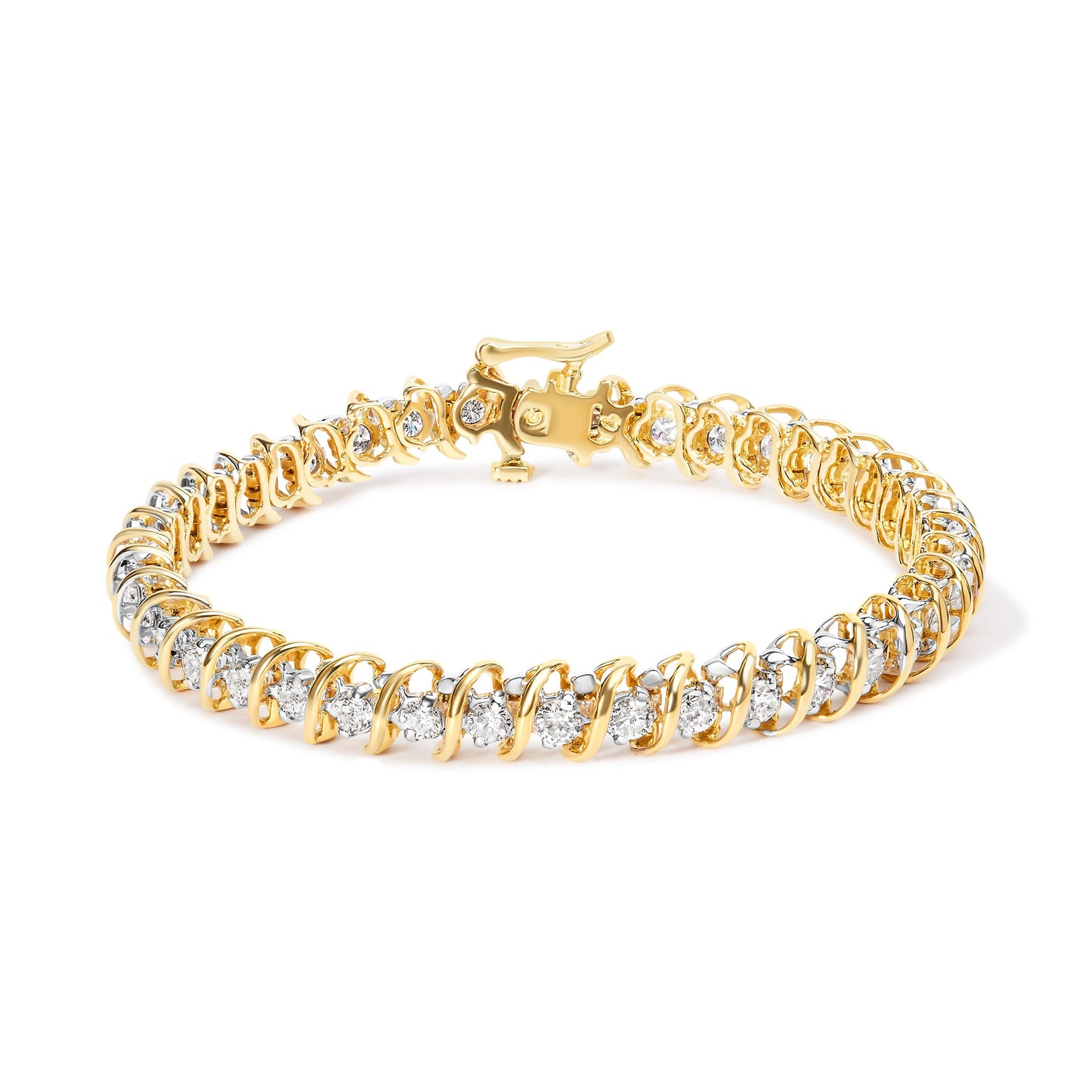 Pulsera de tenis S-Link con diamantes de corte redondo de 4.0 Cttw en oro amarillo de 18K