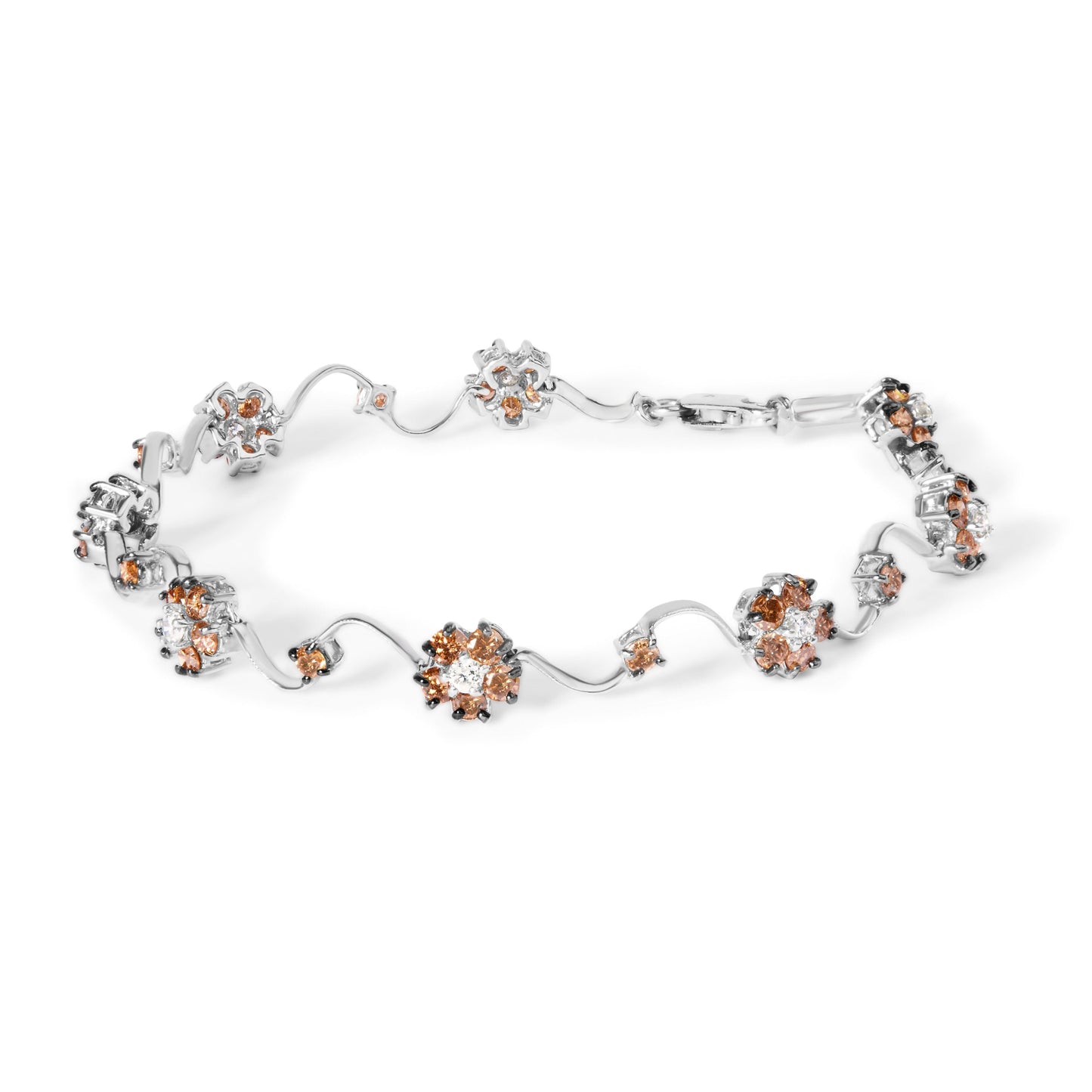 Bracelet en or blanc 10K avec diamants champagne et blancs de 4,0 Cttw - 7 pouces
