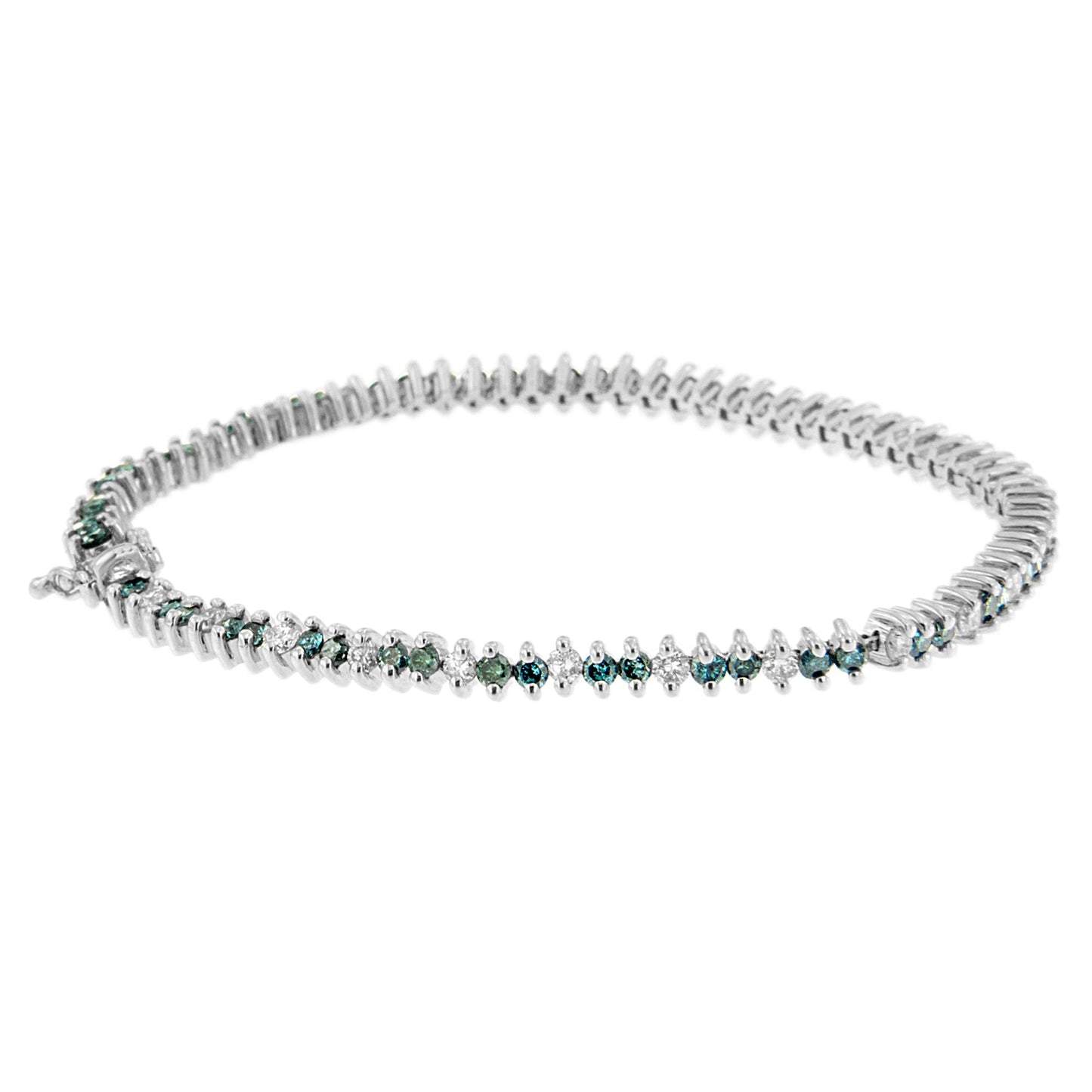 Pulsera de diamantes azules y blancos en oro blanco de 14 quilates