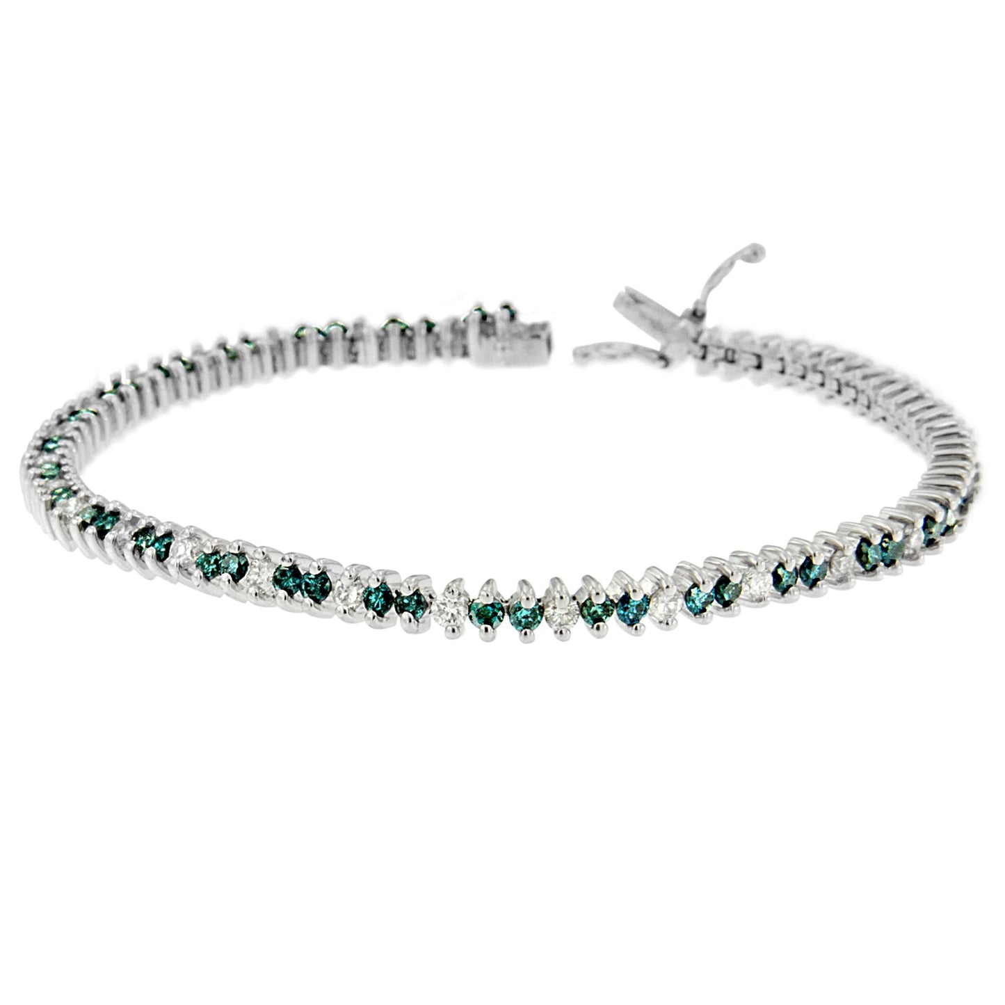Pulsera de diamantes azules y blancos en oro blanco de 14 quilates