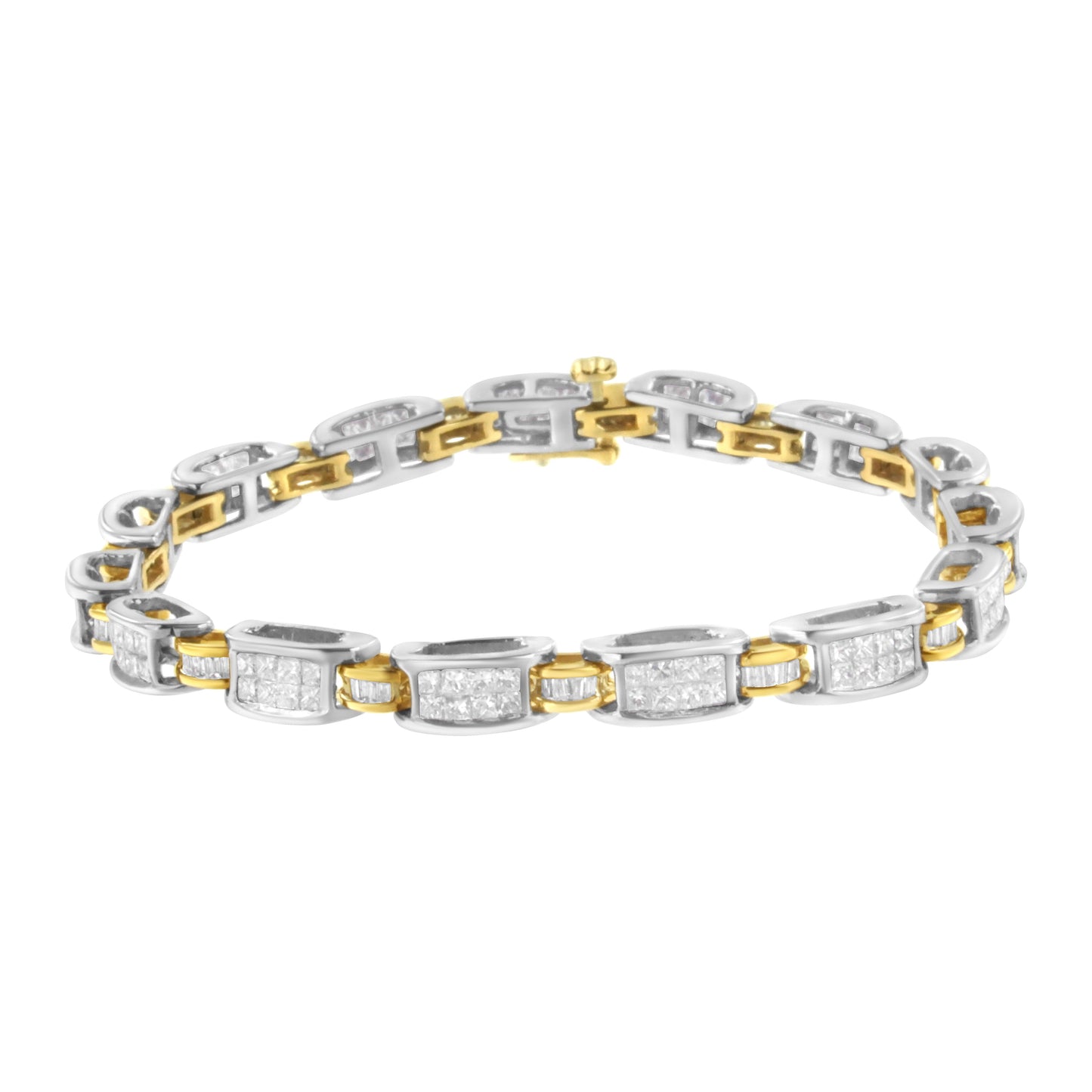 Bracelet en or bicolore 14K avec diamants en taille princesse et baguette
