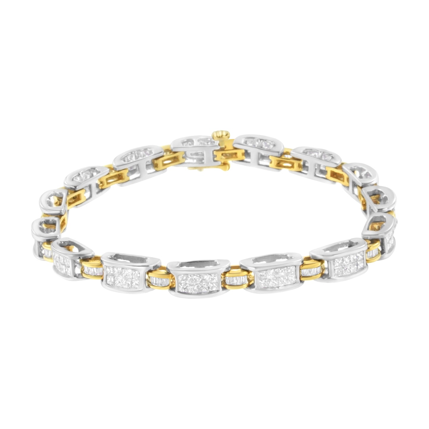 Bracelet en or bicolore 14K avec diamants en taille princesse et baguette