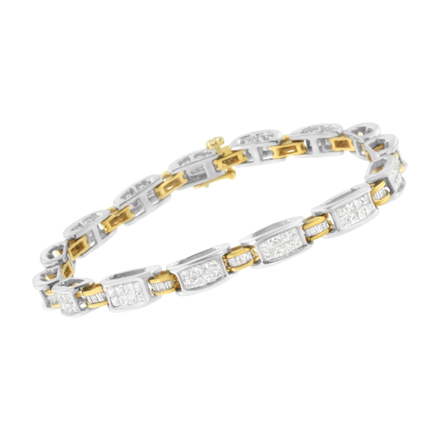 Bracelet en or bicolore 14K avec diamants en taille princesse et baguette