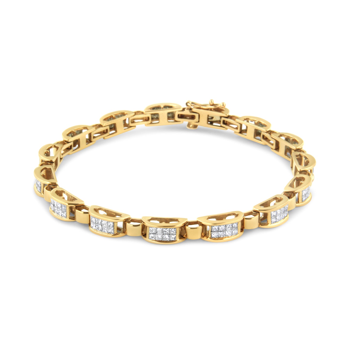 14K Yellow Gold Princess-Cut Diamond Link Tennis Bracelet - 7.25"