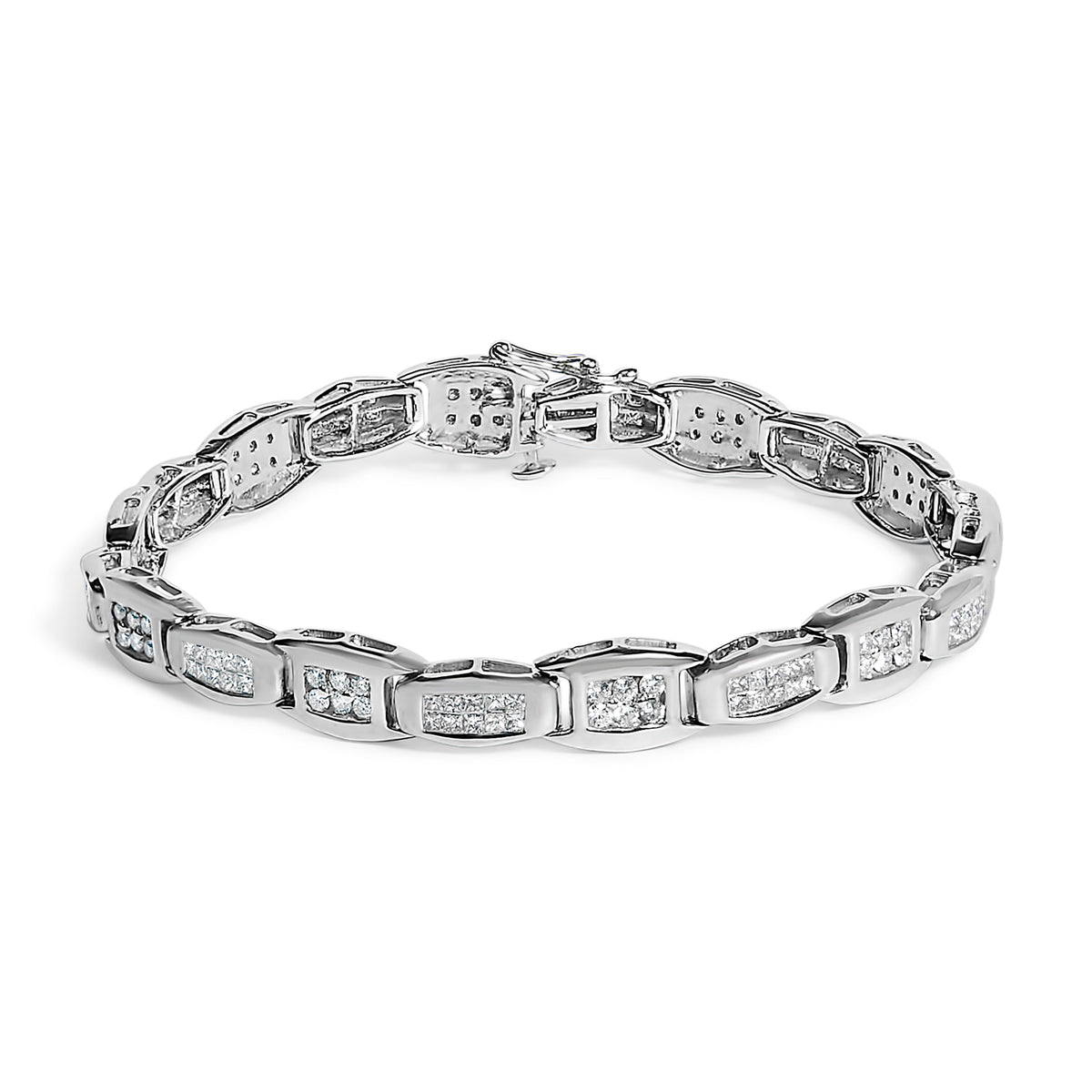Pulsera de tenis de diamantes de oro blanco de 14K con eslabones acampanados