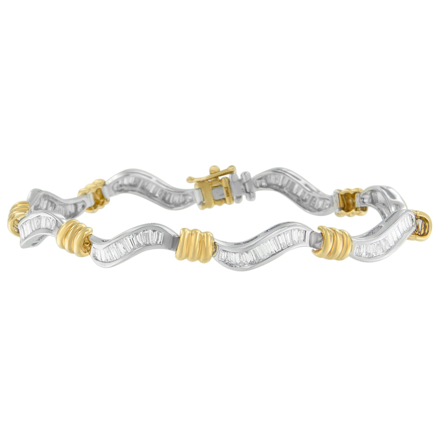 10K Two-Tone Gold Baguette Cut Diamond Spiral Bracelet