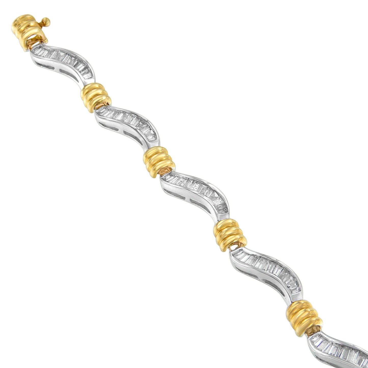 10K Two-Tone Gold Baguette Cut Diamond Spiral Bracelet
