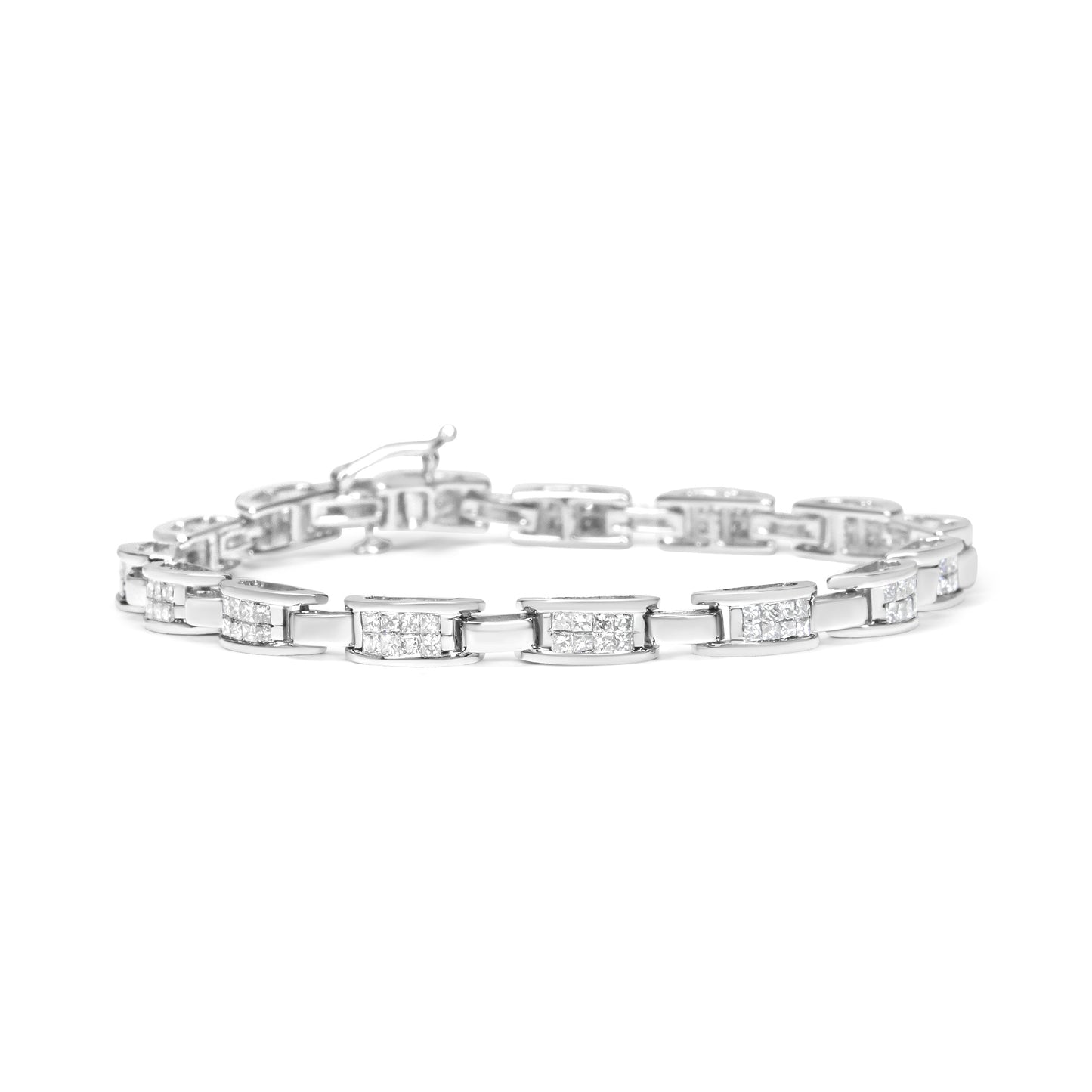 14K White Gold Princess Cut Invisible Set Diamond Bracelet - 7.25"
