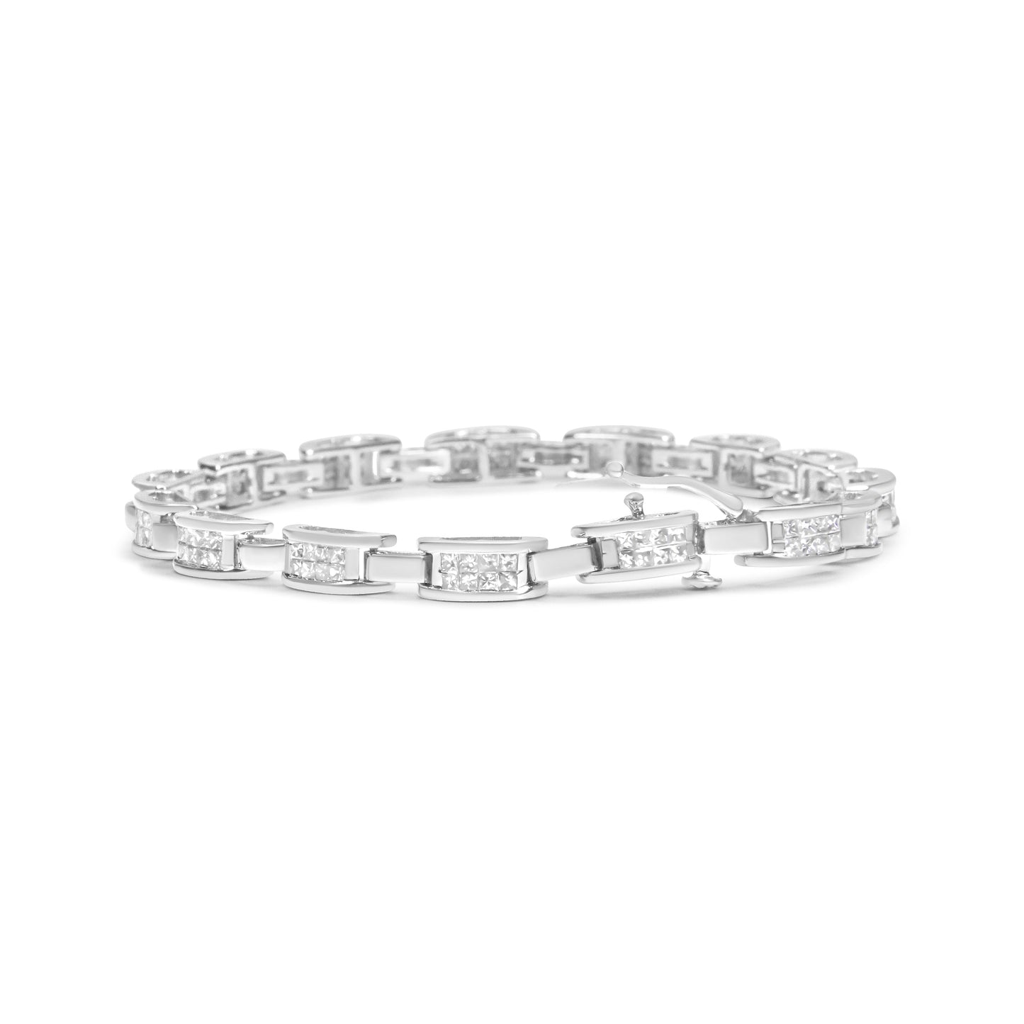 14K White Gold Princess Cut Invisible Set Diamond Bracelet - 7.25"