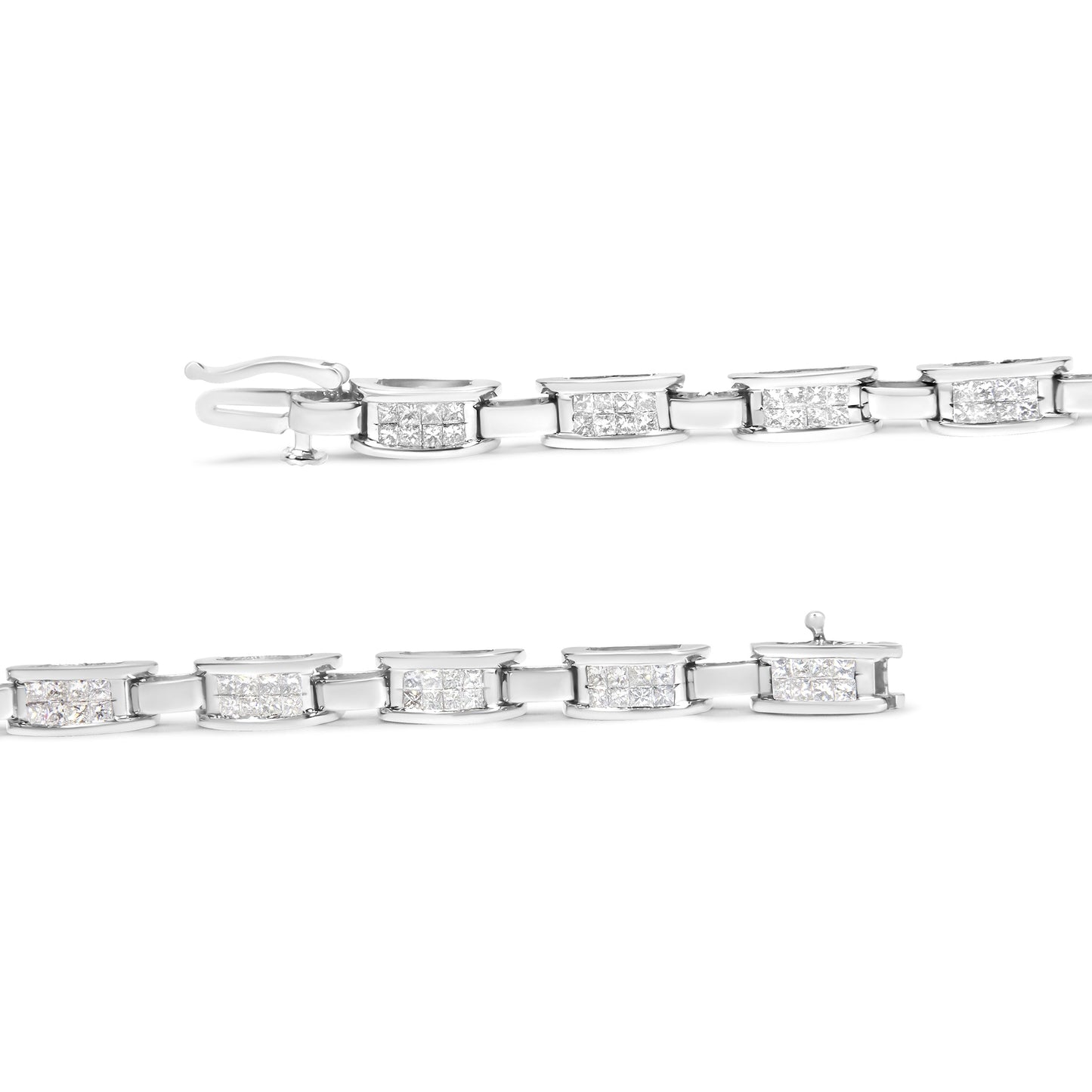 14K White Gold Princess Cut Invisible Set Diamond Bracelet - 7.25"