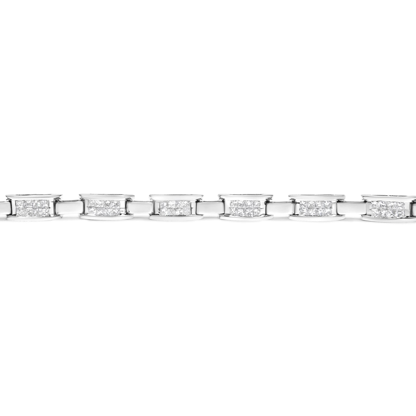 14K White Gold Princess Cut Invisible Set Diamond Bracelet - 7.25"