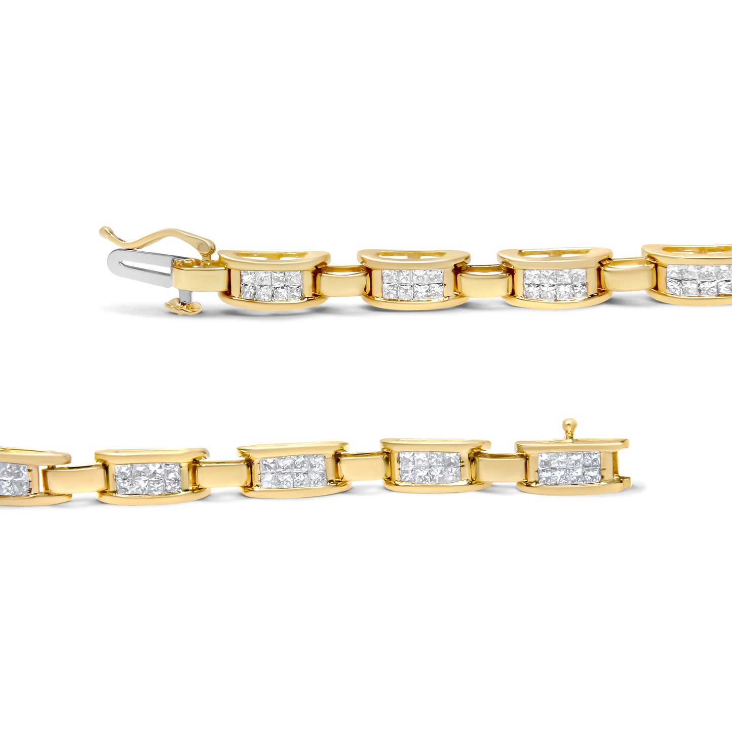 Pulsera de Enlace de Amor con Diamantes de Corte Princesa en Oro Amarillo de 14K