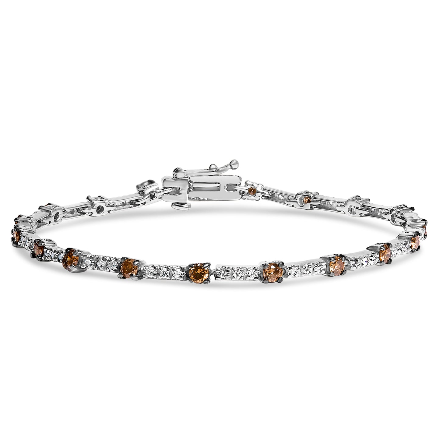 Bracelet en or blanc 14k avec diamants champagne en barrette - 7"