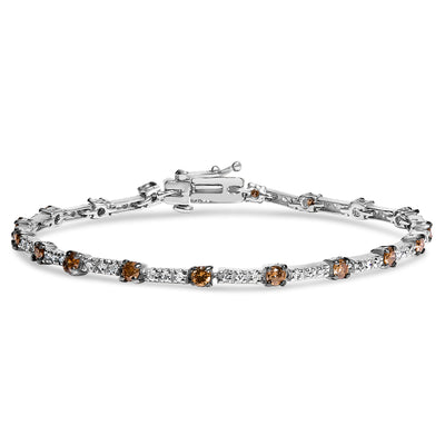 14k White Gold Champagne Diamond Bar Link Bracelet - 7"