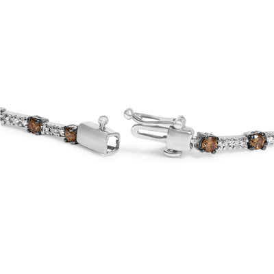 14k White Gold Champagne Diamond Bar Link Bracelet - 7"