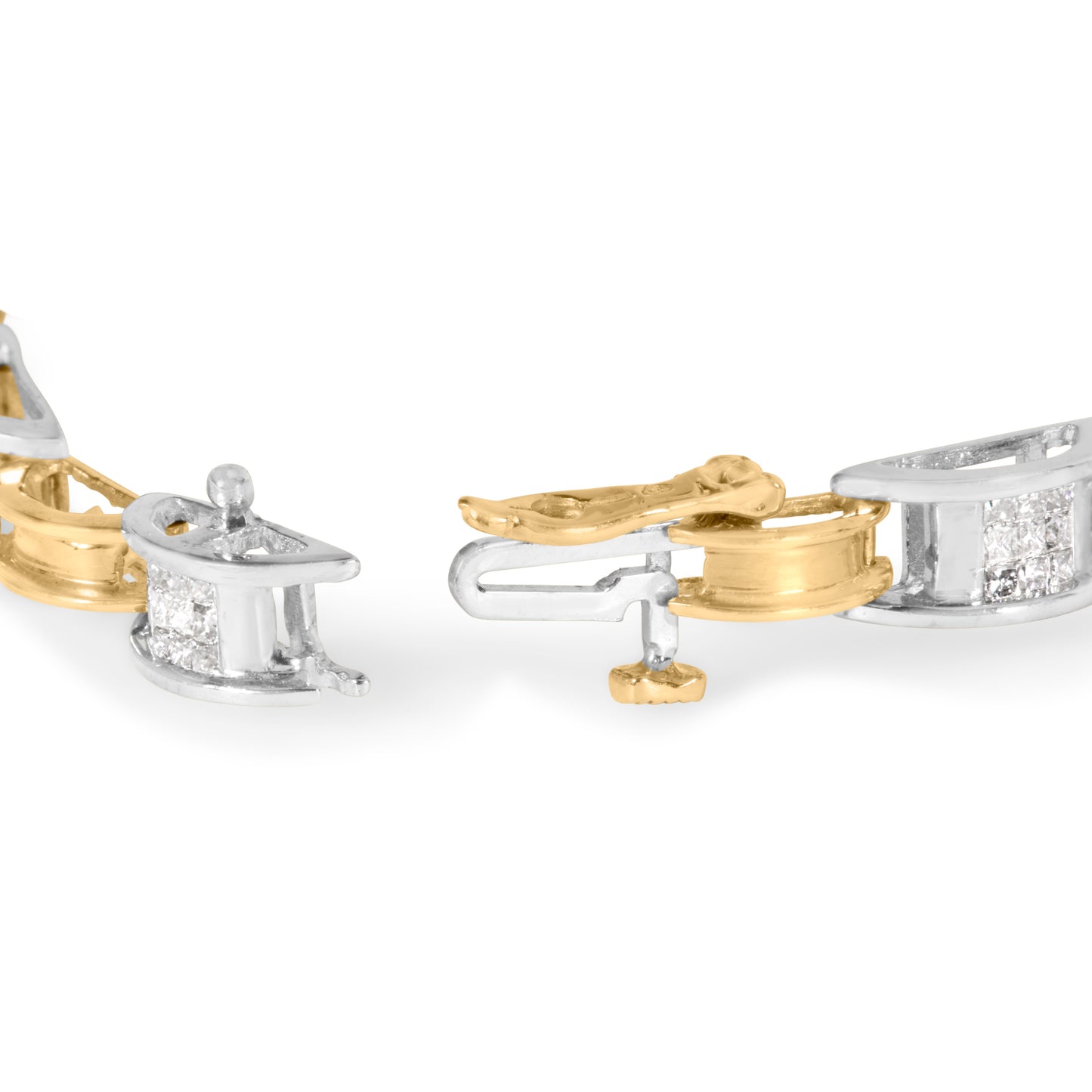 Pulsera de eslabones de diamantes en corte princesa de oro bicolor de 14K