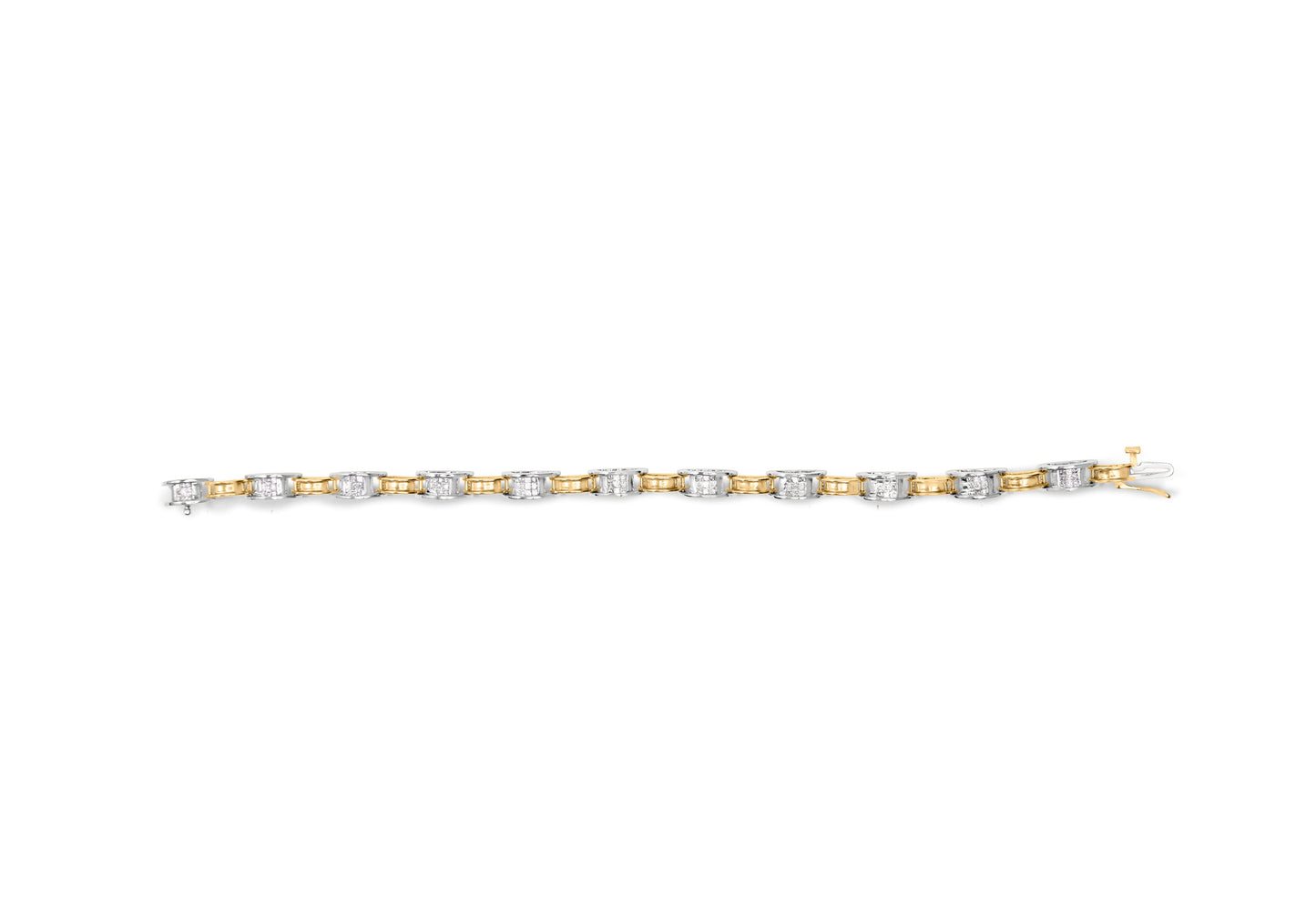 Pulsera de eslabones de diamantes en corte princesa de oro bicolor de 14K
