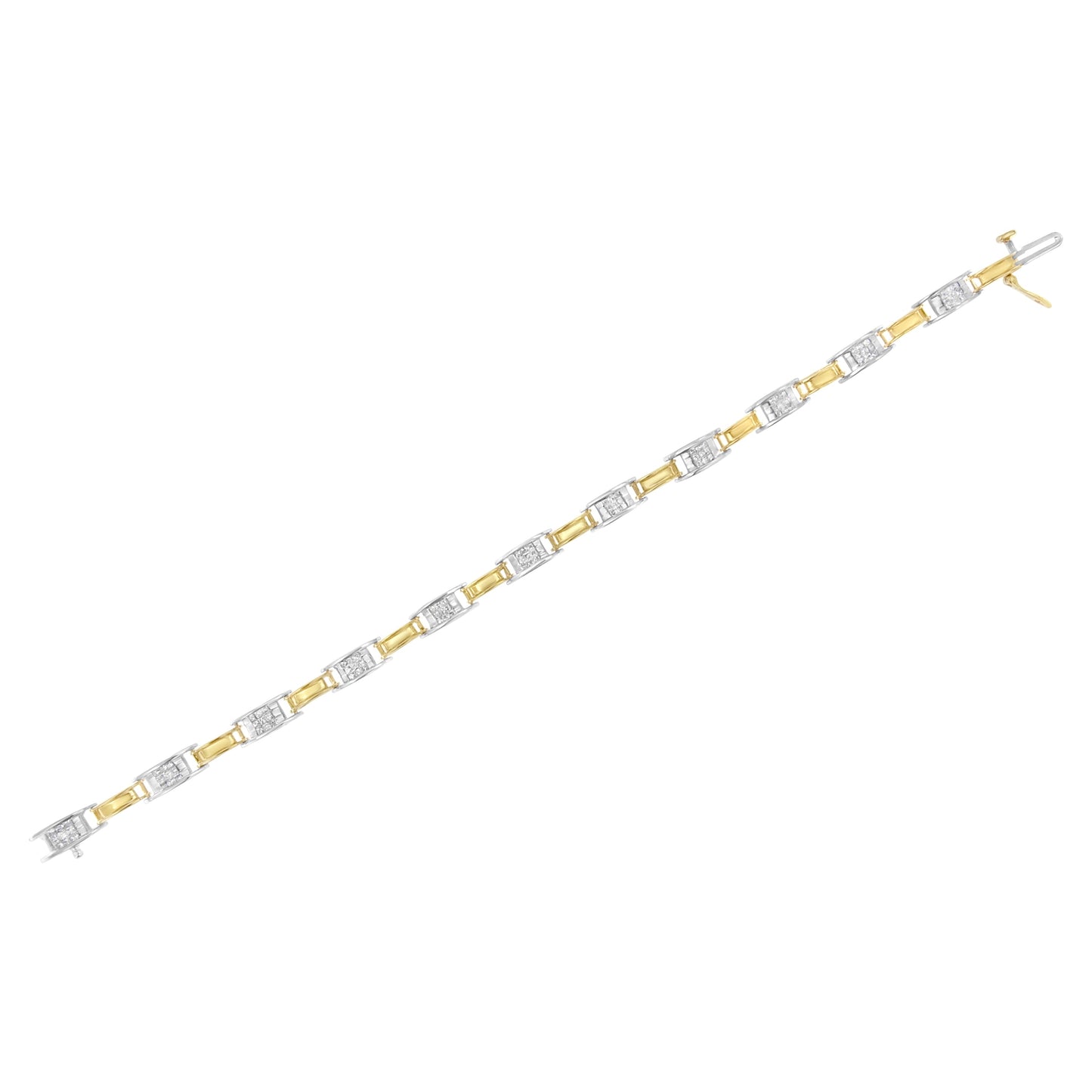 Pulsera de eslabones de diamantes en corte princesa de oro bicolor de 14K