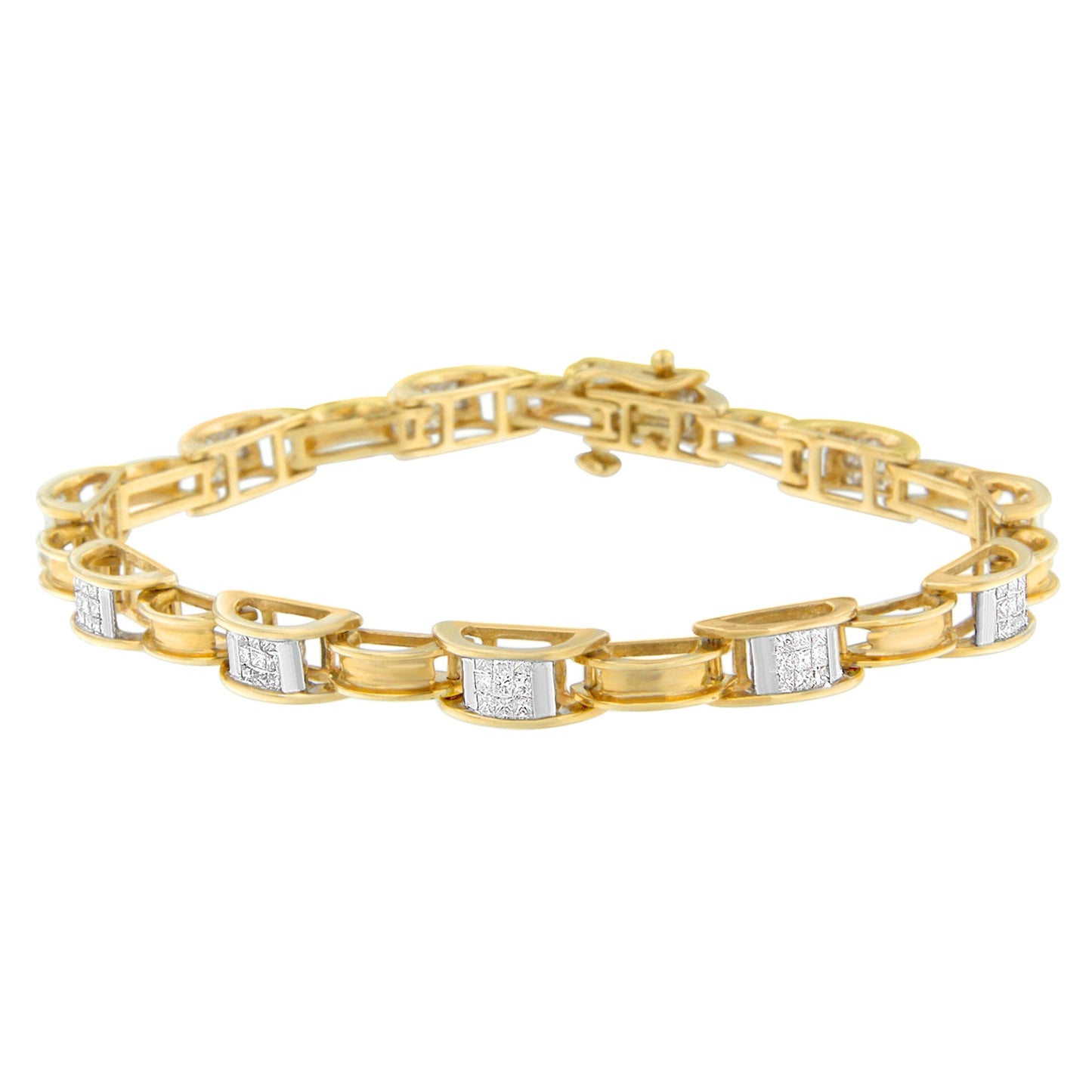 Bracelet en maillons en or jaune 14K avec diamants taille princesse