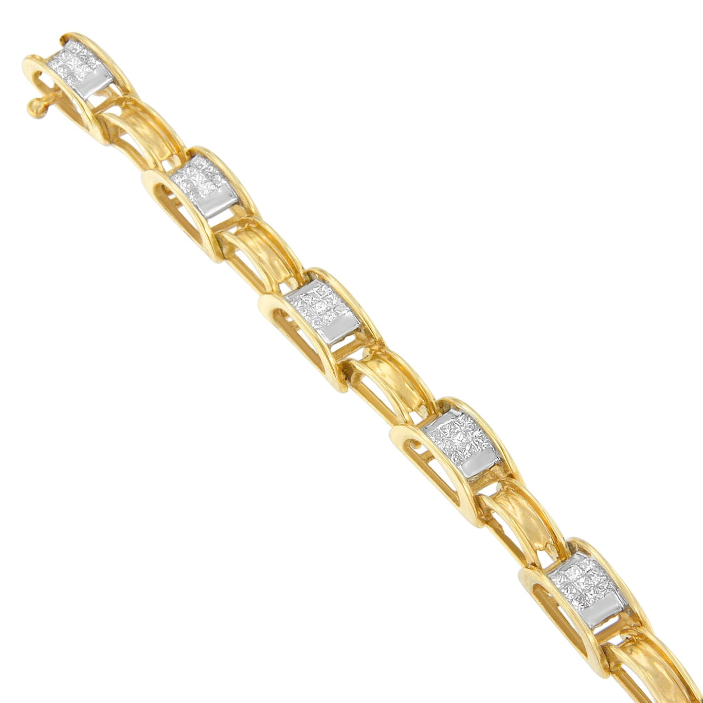 Bracelet en maillons en or jaune 14K avec diamants taille princesse