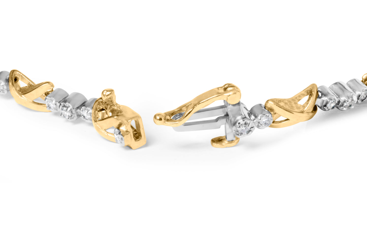 10K Two-Tone Gold Diamond 3 Stone X-Link Bracelet - 1/2 Cttw