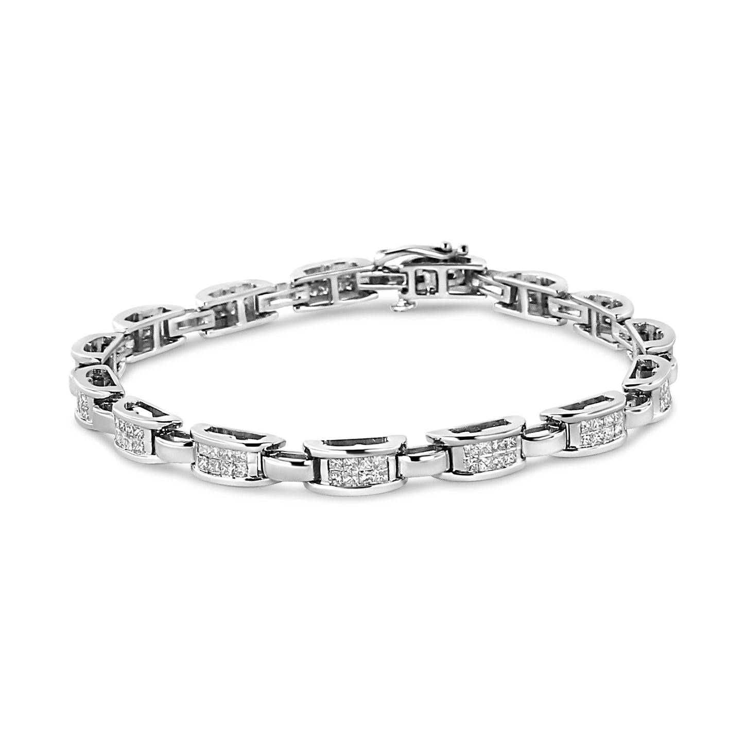 14K White Gold 2.00 Cttw Invisible-Set Princess Diamond Bracelet - 7.25"