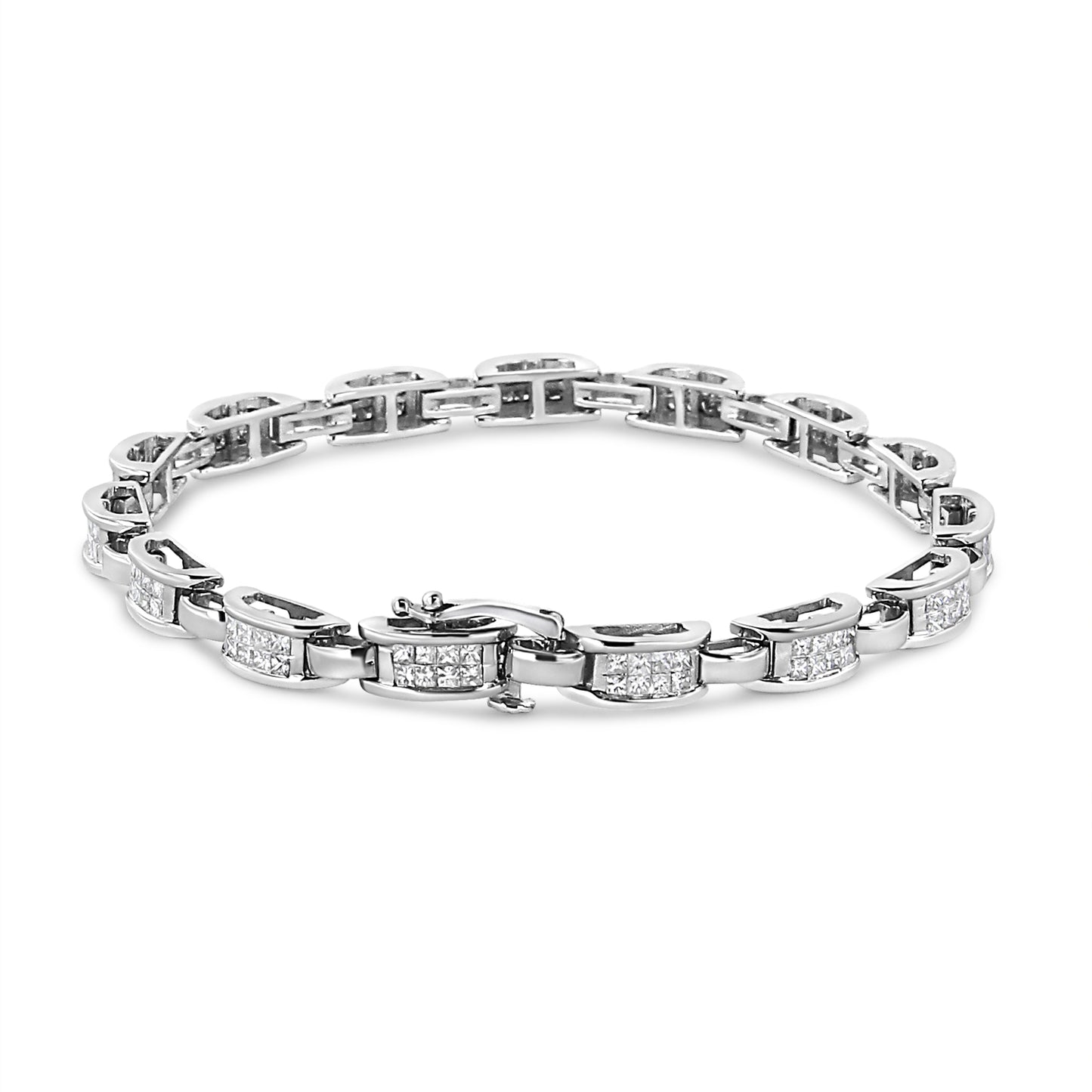 14K White Gold 2.00 Cttw Invisible-Set Princess Diamond Bracelet - 7.25"
