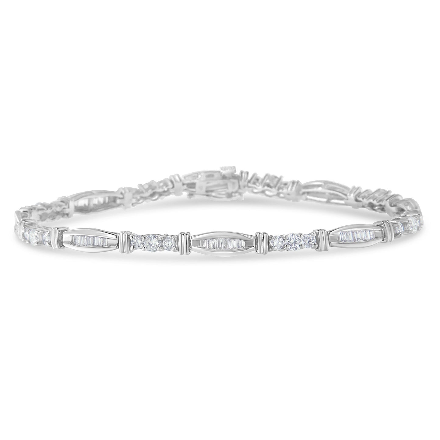 Bracelet de tennis en diamant à motif géométrique en or blanc 10K