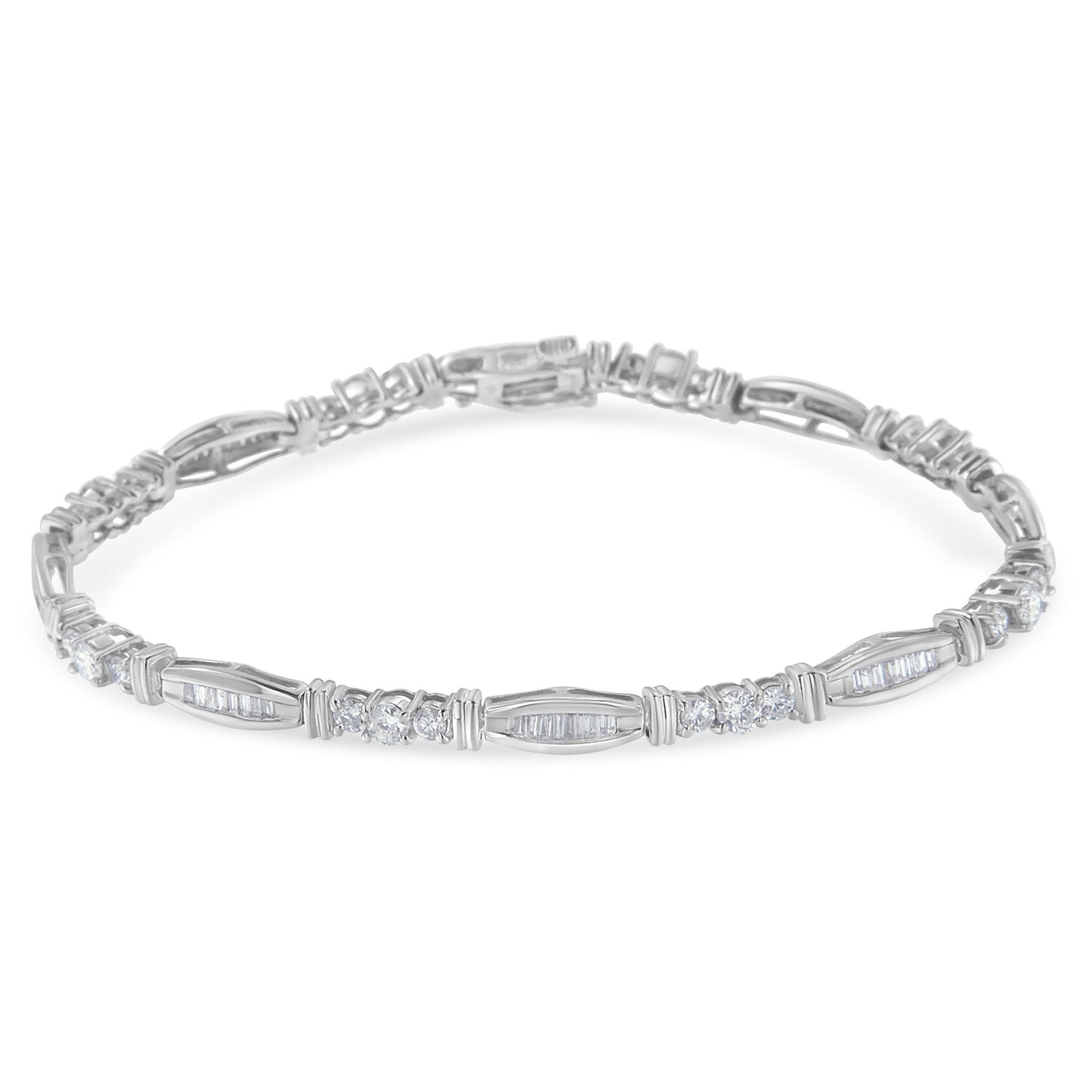 Bracelet de tennis en diamant à motif géométrique en or blanc 10K
