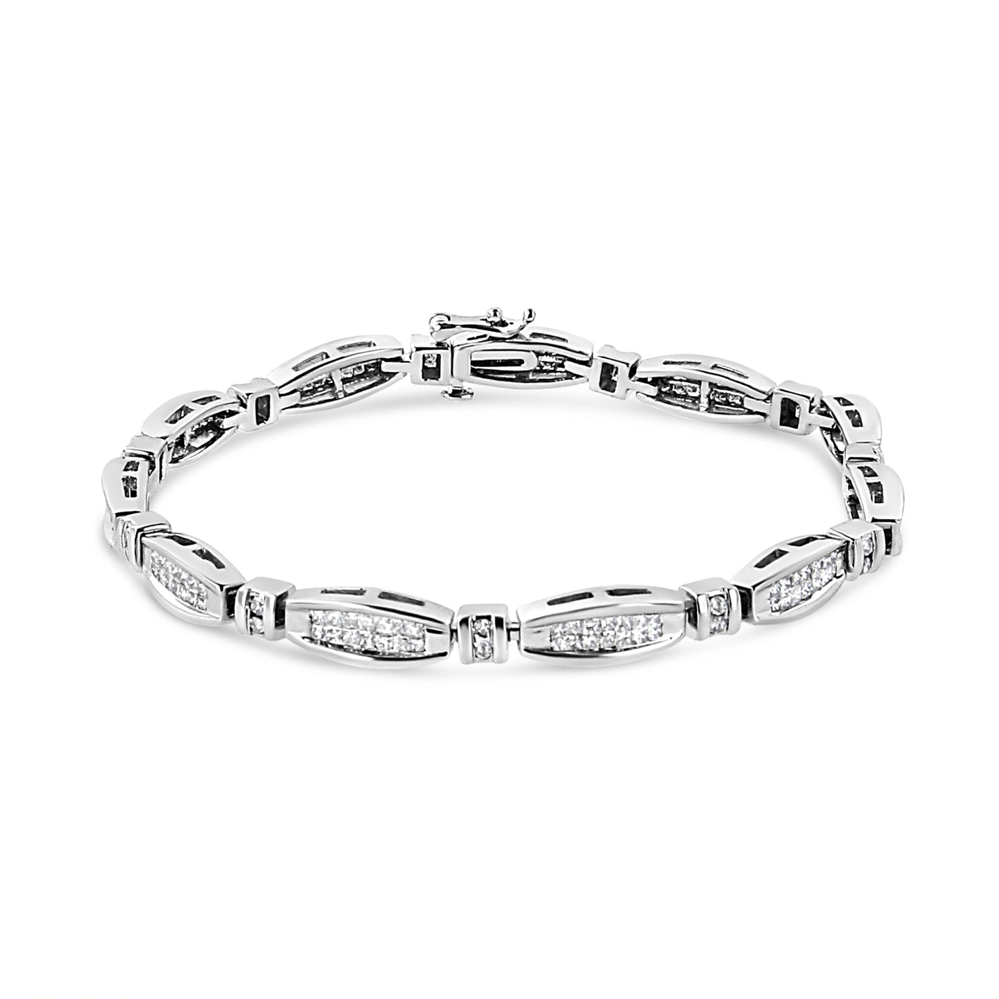 Bracelet en or blanc 14K avec diamants en barre et en maillons - 2,0 cttw