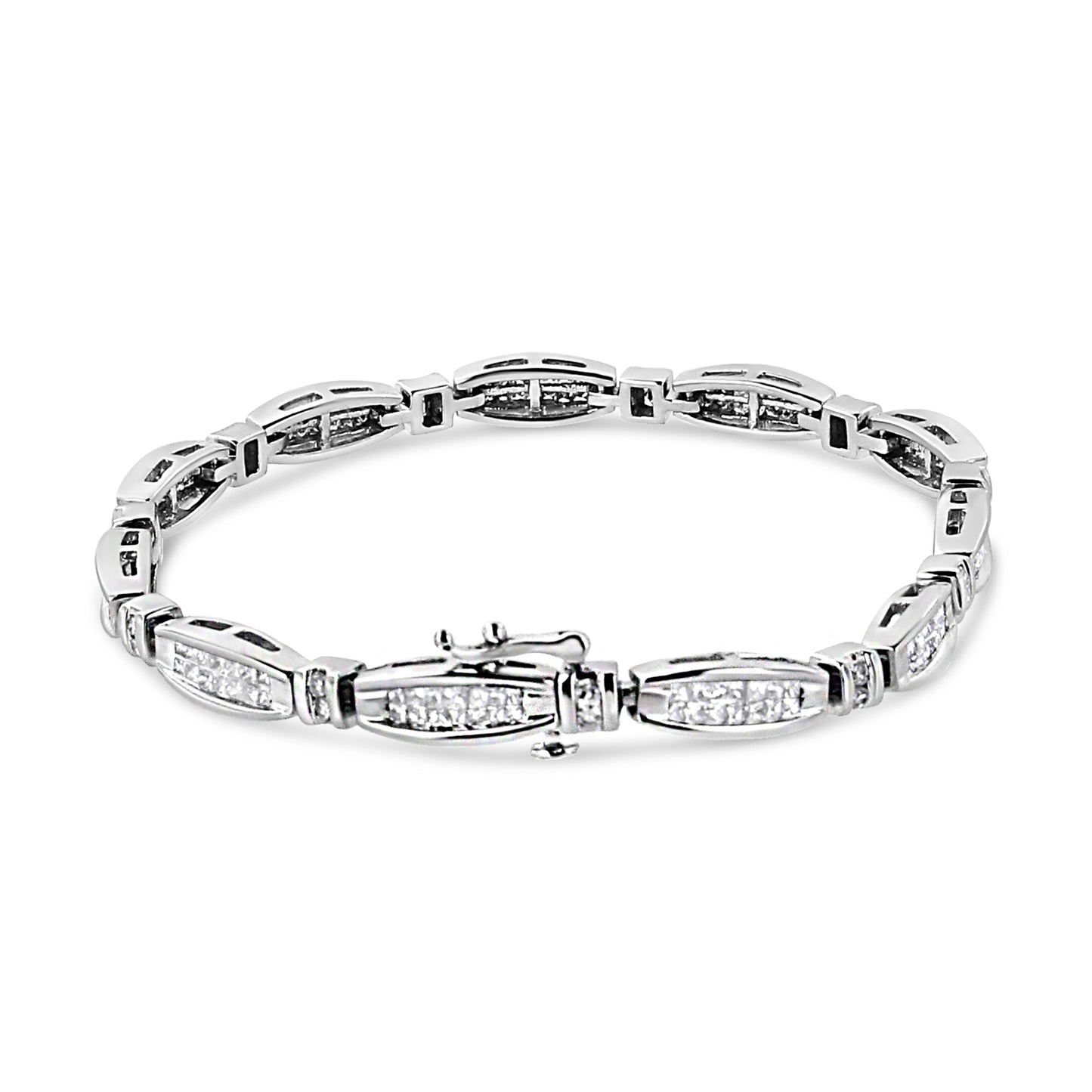 Bracelet en or blanc 14K avec diamants en barre et en maillons - 2,0 cttw