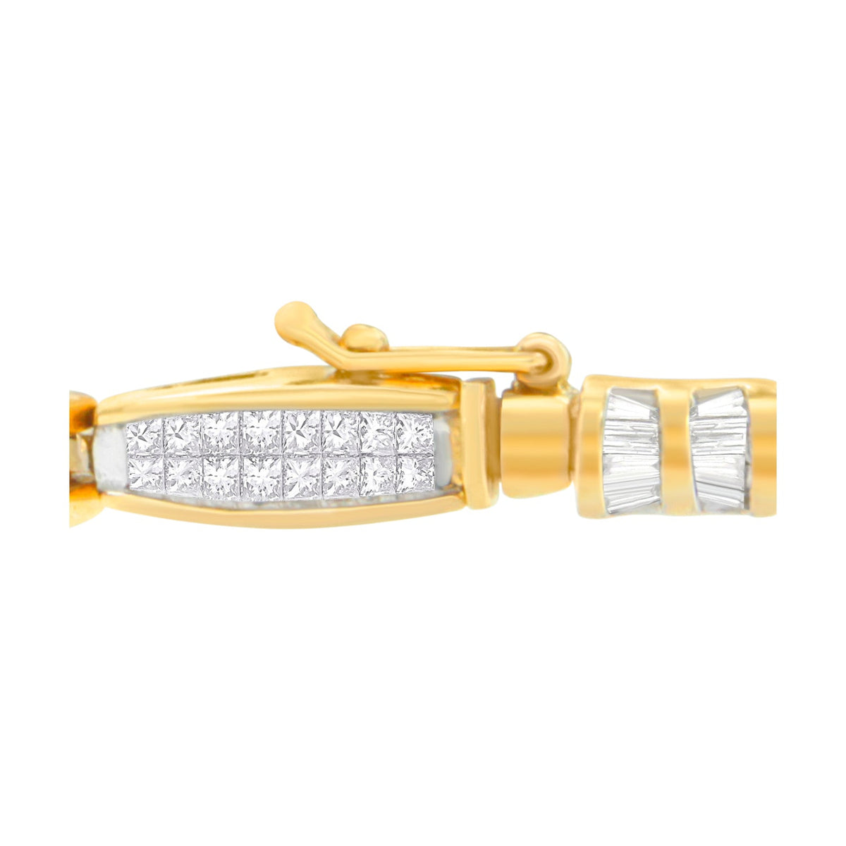 Bracelet en or jaune 14K avec diamants en perles et tailles princesse et baguette