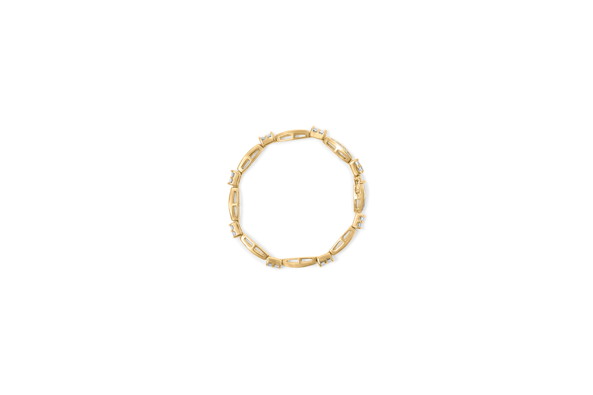 Bracelet en or jaune 14K avec diamants en perles et tailles princesse et baguette